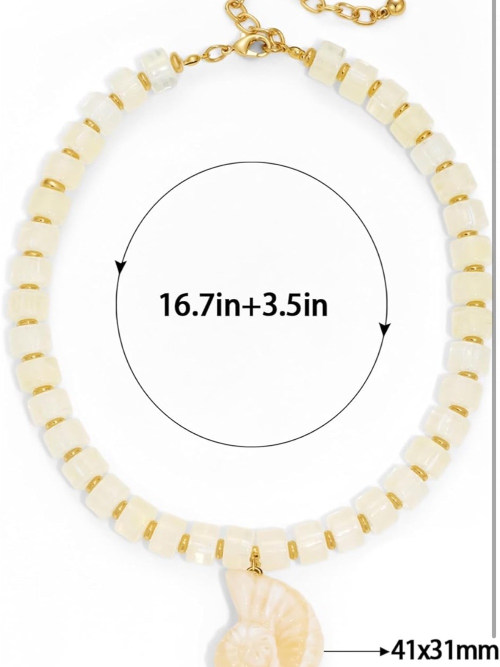 New! Cream Shell Pendant Beaded Necklace - Picture 6 of 6